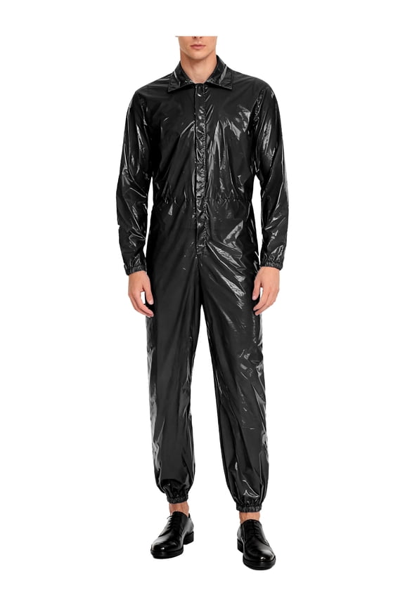 Waterproof Mechanic Jumpsuit Men's Coveralls Long Sleeves Zip-Front Overalls Workwear Black L