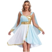 vastwit Women Greek Beauty Nymph Fancy Dress Roman Queen Ruffles Cape Dress with Cuff Light Blue S