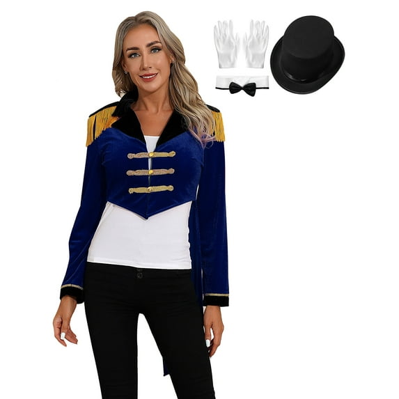 vastwit Women Medieval Circus Ringmaster Outfit Magician Jacket Lion Tamer Tuxedo Tailcoat Navy Blue B 3XL