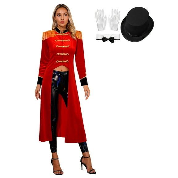 vastwit Women Medieval Circus Ringmaster Outfit Magician Jacket Lion Tamer Tuxedo Tailcoat Red A L