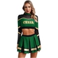 thumbnail image 1 of vastwit Women Schoolgirl Cheerleading Team Uniform Long Sleeve Crop Tops with Pleated Skirt Green L, 1 of 6