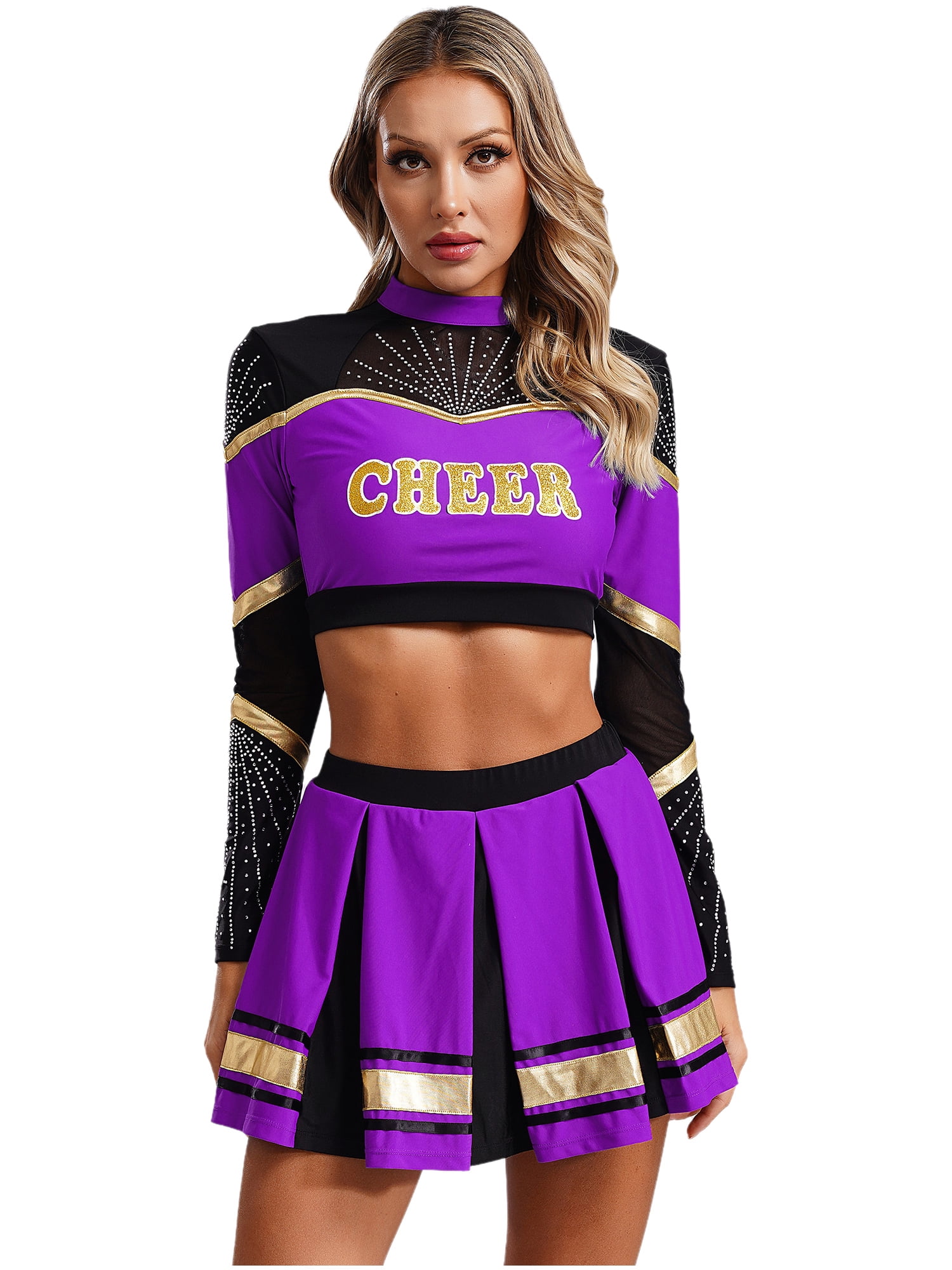 vastwit Women Schoolgirl Cheerleading Team Uniform Long Sleeve