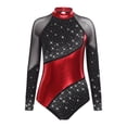 thumbnail image 1 of vastwit Women Sparkly Color Block Long Sleeve Gymnastics Leotard Athletic Bodysuit Figure Skating Ballet Dancewear Black&Red XL, 1 of 7