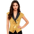 thumbnail image 1 of vastwit Women's Cap Sleeve Sequin Dressy Vest Glitter Tuxedo Waistcoat Suit Blazer Formal Stage Performance Party Top Gold M, 1 of 7