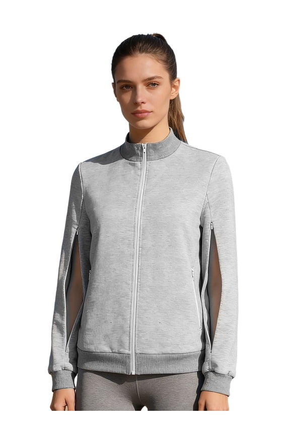 Women's Dialysis Recovery Sweatshirt Zip-Up Long Sleeve Hospital Outerwear Jacket Adaptive Clothing Gray L