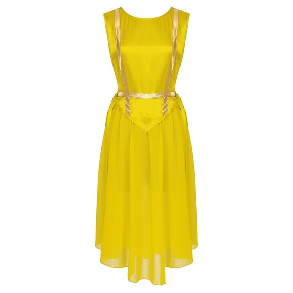 vastwit Women's Layered Chiffon Praise Dance Dress Tunic Overlay Sleeveless Worship Liturgical Dancewear Yellow M