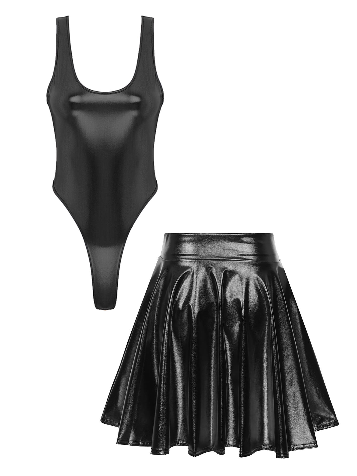 vastwit Women's Metallic Shiny Rave Outfits Sleeveless Dance Leotard ...