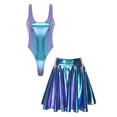 thumbnail image 1 of vastwit Women's Metallic Shiny Rave Outfits Sleeveless Dance Leotard with Pleated Skirt Blue M, 1 of 5