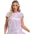 thumbnail image 1 of vastwit Women's Metallic Shiny Short Sleeve Shirt Round Neck Shiny Glitter Tee Top Lavender XL, 1 of 5
