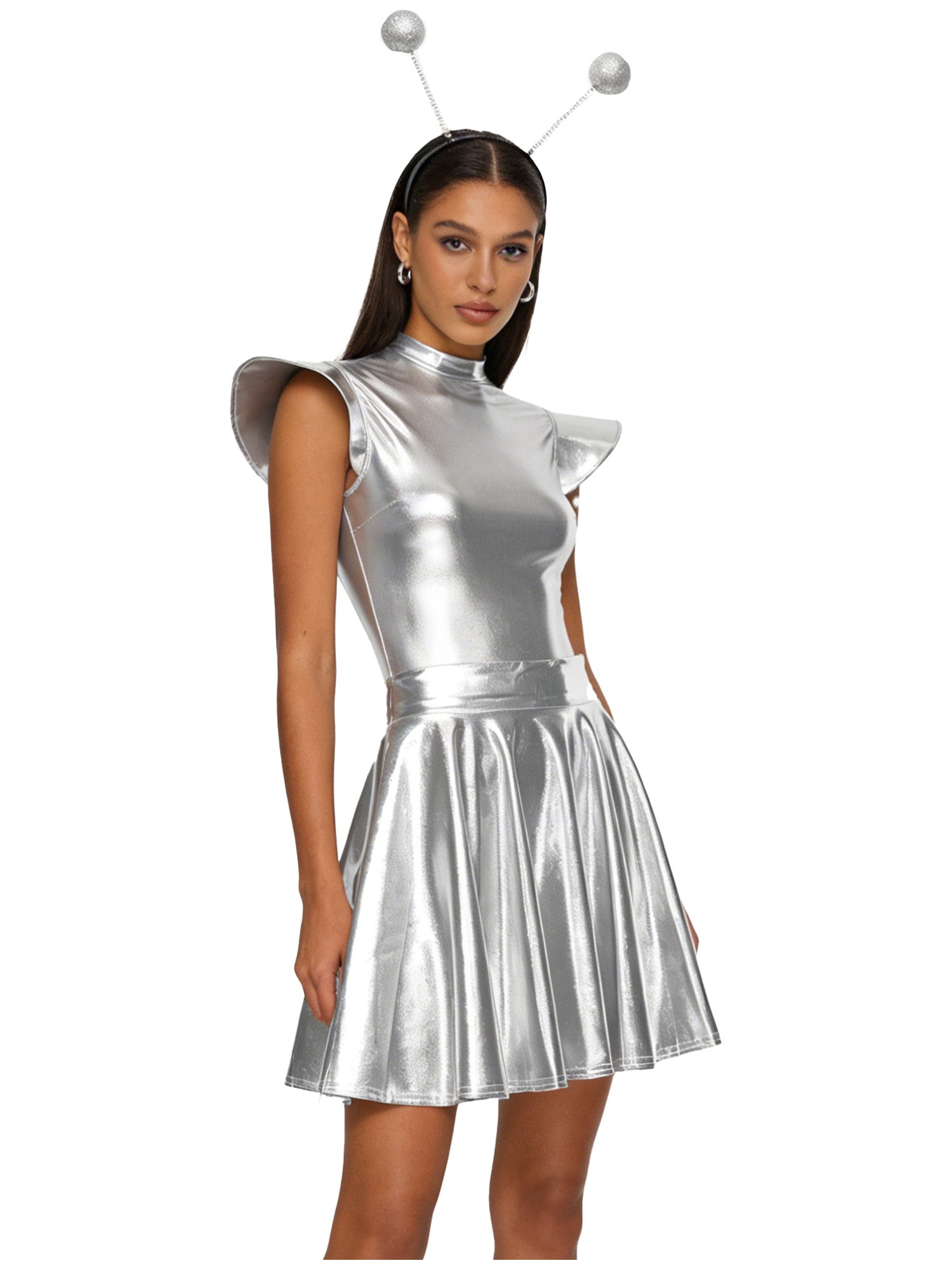 vastwit Women's Outer Space Alien Outfit 3-Piece Cap Sleeve Metallic ...