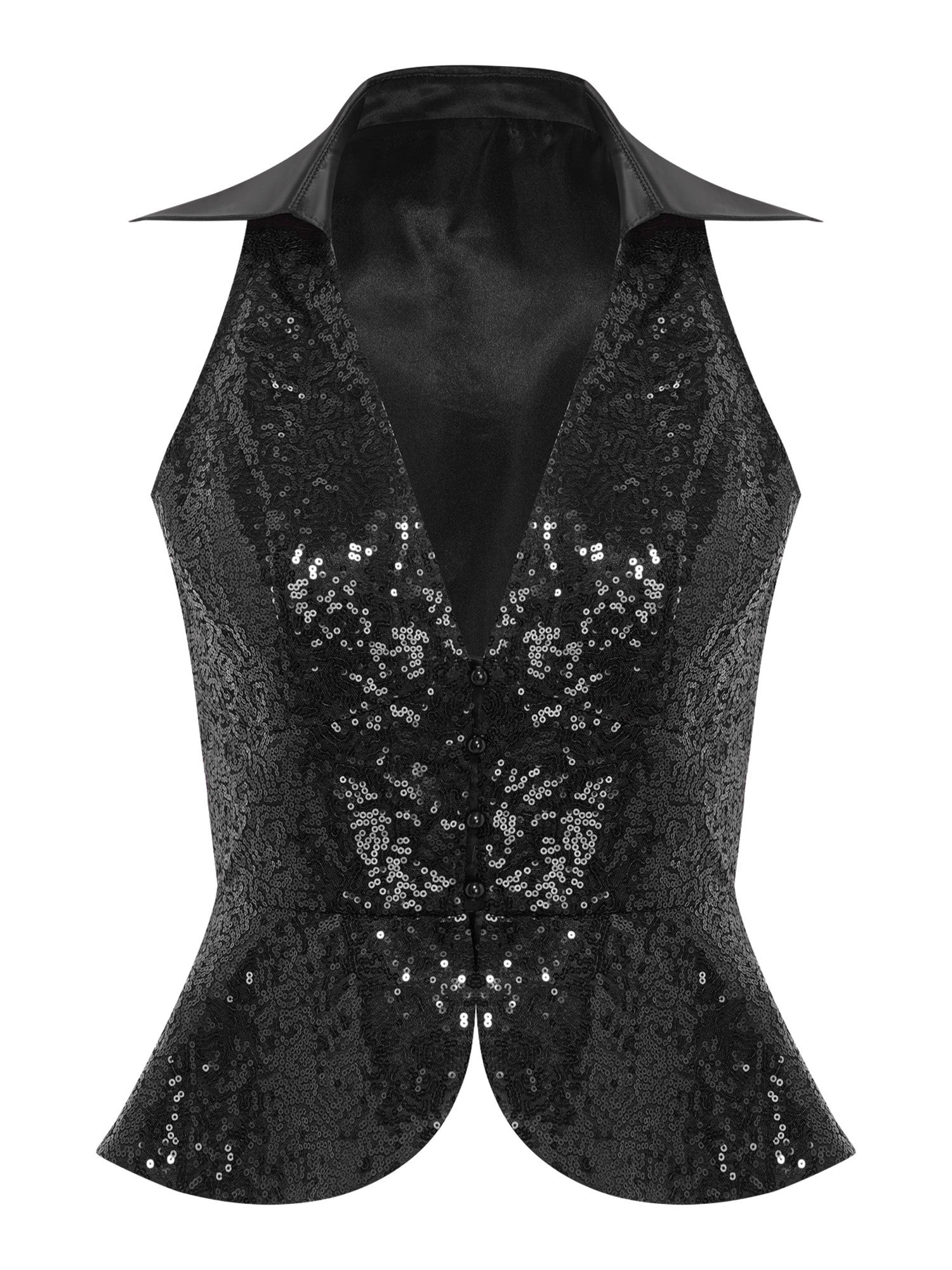 vastwit Women's Sequin Waistcoat Lapel V Neck Bling Party Jacket Top ...