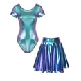 thumbnail image 1 of vastwit Women's Shiny Metallic Gymnastics Dance Leotard with Flared Mini Skirt Blue M, 1 of 4