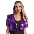 thumbnail image 1 of vastwit Women's Shiny Sequin Bolero Shrug Tops Short Sleeve Open Front Cropped Jacket Purple XXL, 1 of 6