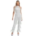 thumbnail image 1 of vastwit Women's Shiny Sequins Fringe Jumpsuit Halter Latin Salsa Rumba Rompers Silver XL, 1 of 7