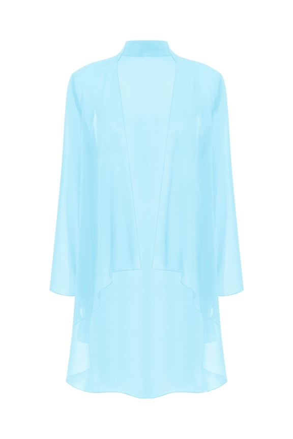 Womens Chiffon Cardigan Long Sleeve Open Front Bolero Shrug Wedding Evening Dress Cover Up Light Blue XXL