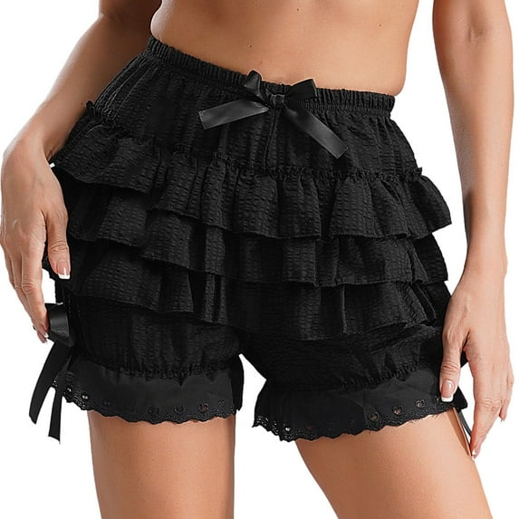 vastwit Womens Layered Ruffled Bloomers Shorts Gothic Pantaloons Vintage Pumpkin Pettipants A Black M