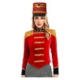 thumbnail image 1 of vastwit Womens Marching Band Drum Major Long Sleeve Fringe Epaulet Velvet Jacket with Hat Red A M, 1 of 7