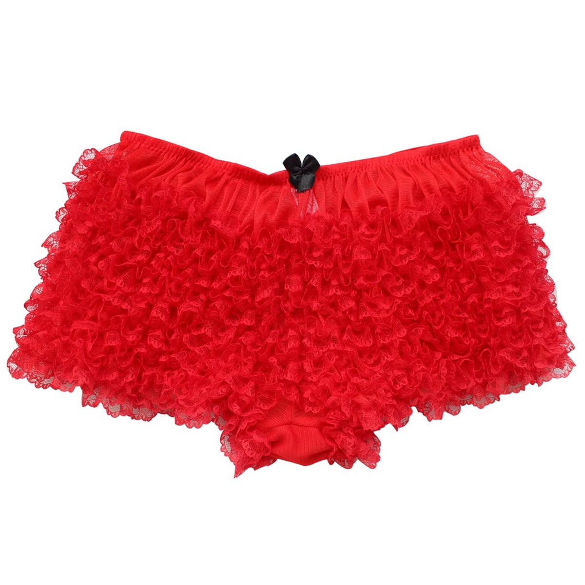 vastwit Womens Ruffle Lace Bloomer Panties Layered Frilly Briefs High Cut Knickers Underwear Red One Size