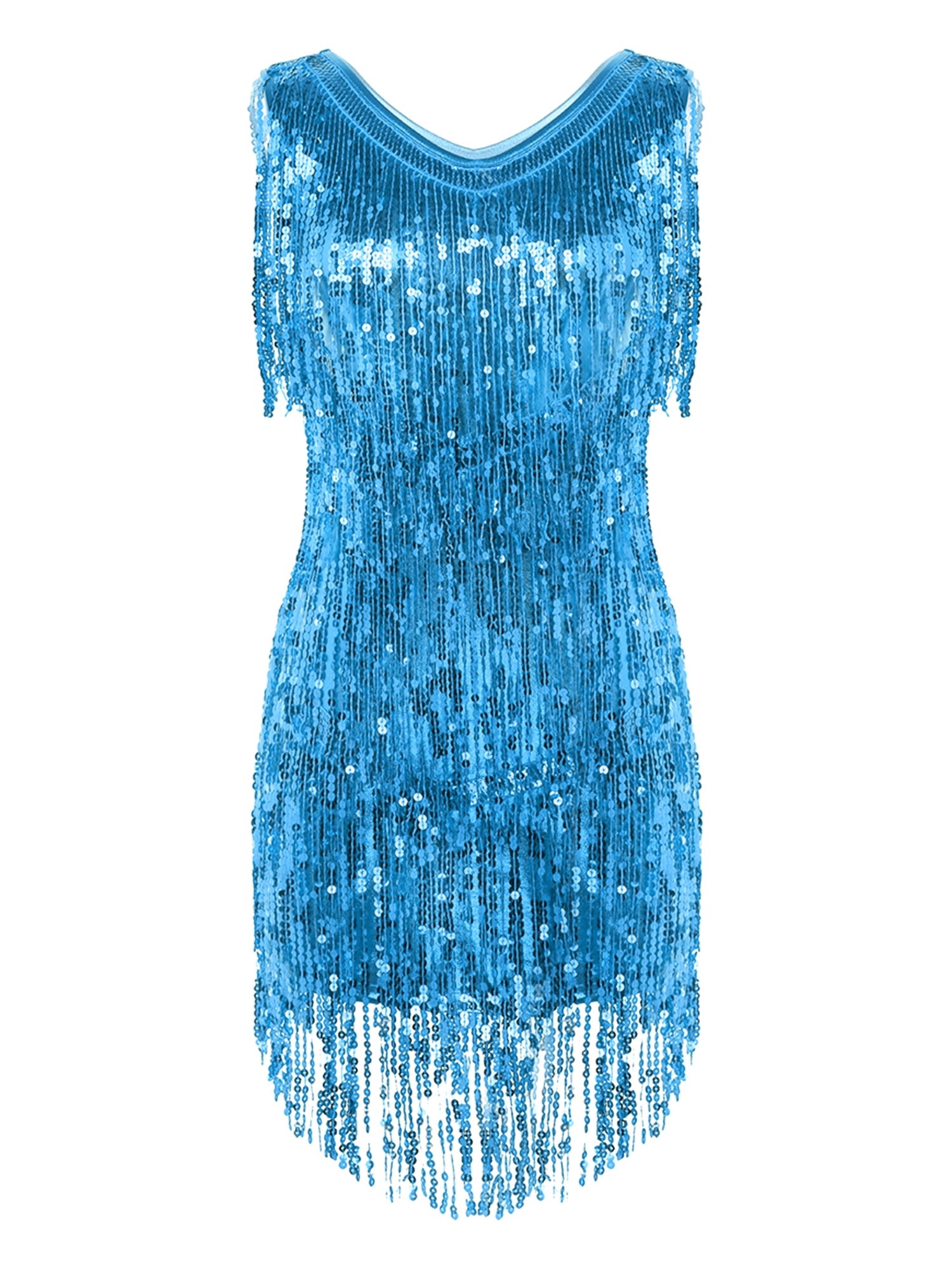 vastwit Womens Sequin Tassel Flapper Dress Sleeveless Fringed Latin Salsa  Ballroom Dance Dress Sky Blue X - Walmart Business Supplies
