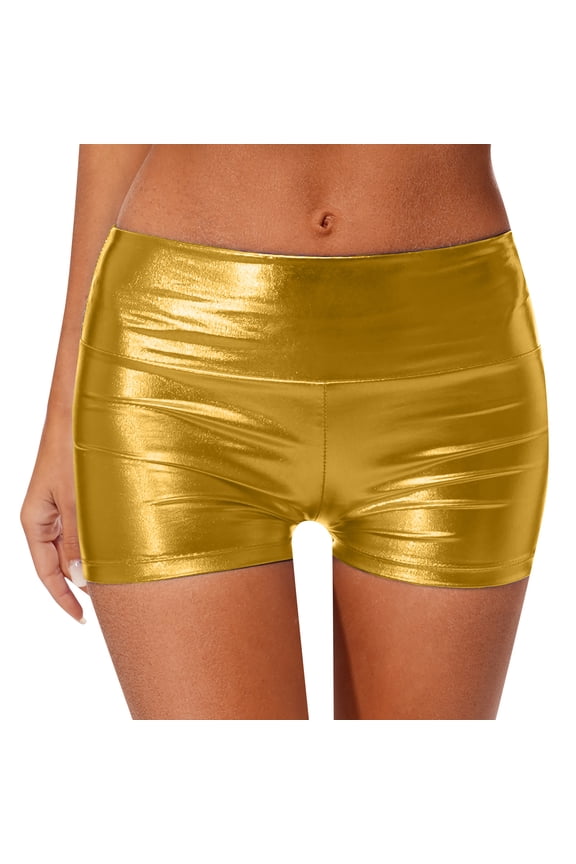 Womens Shiny Metallic Shorts Hot Pants Disco Party Dance Booty Shorts Swim Bottoms Gold 14