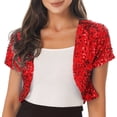 thumbnail image 1 of vastwit Womens Shiny Sequin Open Front Cardigan Short Sleeve Bolero Jacket Shrug Tops Red One Size, 1 of 6