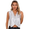 thumbnail image 1 of vastwit Womens Shiny Sequined Hip-hop Jazz Dance Vest Waistcoat Tops Stage Fancy Dress up Costumes Silver 170, 1 of 6