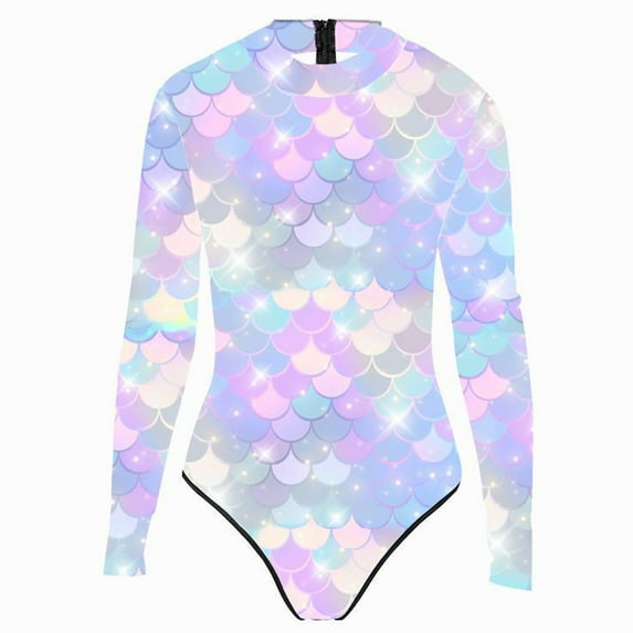vastwit Womens Tummy Control One Piece Swimsuit Fish Scale Print Rash Guard Swim Shirts Light Blue S