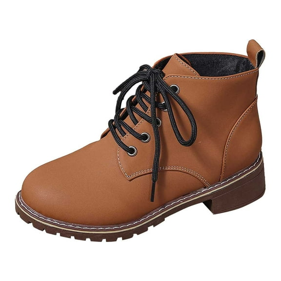 vauyc Fall Booties Ankle Boots for Women Low Heel Fashion Ankle Boots Leather Lace Up Chunky Heel Comfortable Winter Casual Booties for Ladies