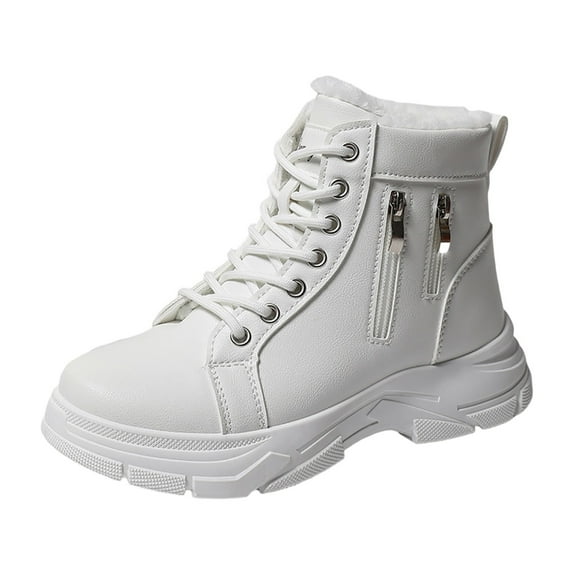 vauyc Fall Booties Ankle Boots for Women Low Heel Fashion Winter Ankle Boots Leather Lace Up Platform Warm Fleece Lined Casual Comfortable Booties