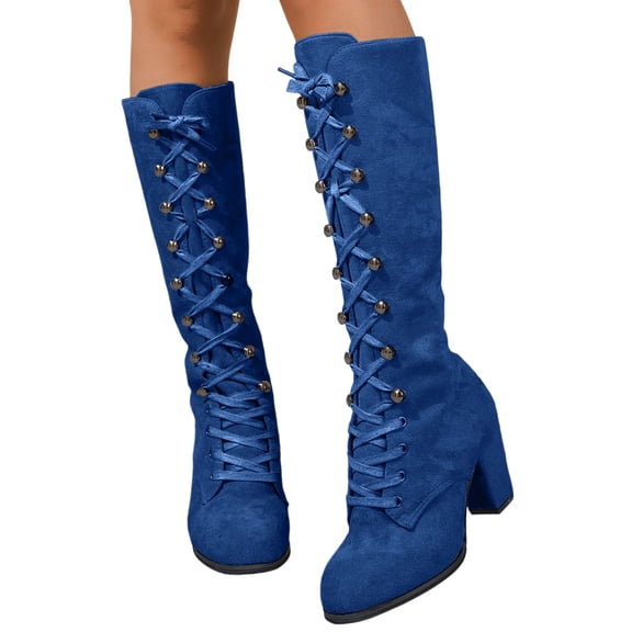 vauyc Kitten Heel Boots Wide Calf Boots for Women Autumn and Winter Thick with High Heels Fashion Women's Boots in Europe and the United States High Boots Foreign Trade Knee Boots
