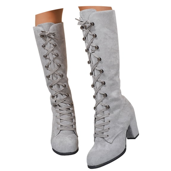 vauyc Kitten Heel Boots Wide Calf Boots for Women Autumn and Winter Thick with High Heels Fashion Women's Boots in Europe and the United States High Boots Foreign Trade Knee Boots