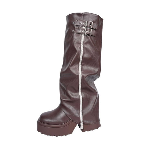 vauyc Kitten Heel Boots Wide Calf Boots for Women Fashion Pointed Toe Knee High Boots with Buckle Strap Platform Sole for Fall and Winter Comfort