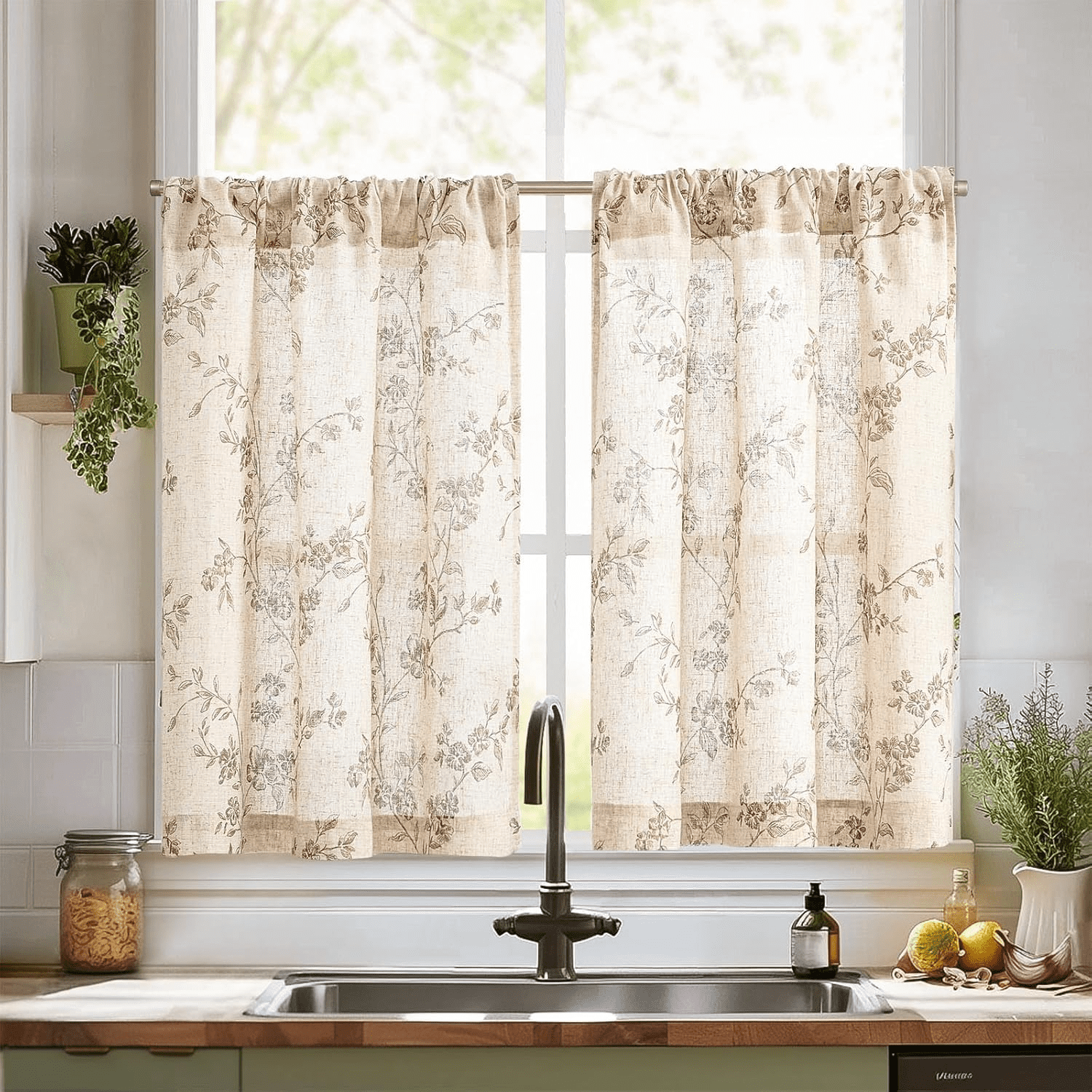 vbfgybxny DXQPIOA Floral Tier Curtains 54 Inch Farmhouse Botanic Cafe