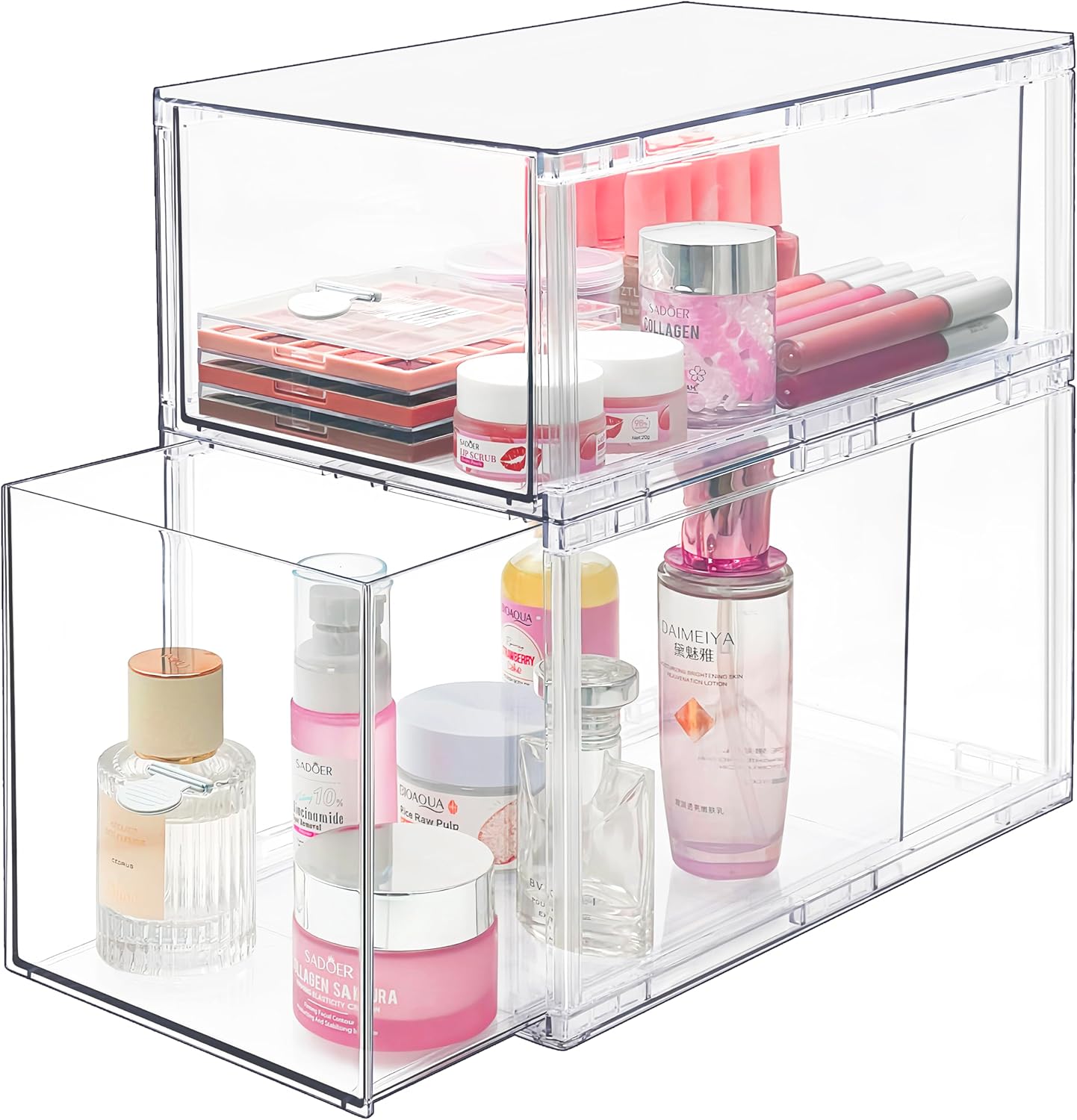 vbfgybxny Stackable Storage Drawers Clear Makeup Organizer for Vanity ...