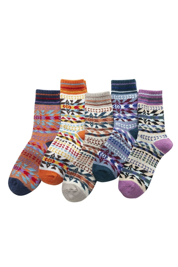 vbnergoie 5 Pack Womens Socks Vintage Winter Soft Warm Cold Knit Wool Socks Young Girl Gift Kids Crazy Socks