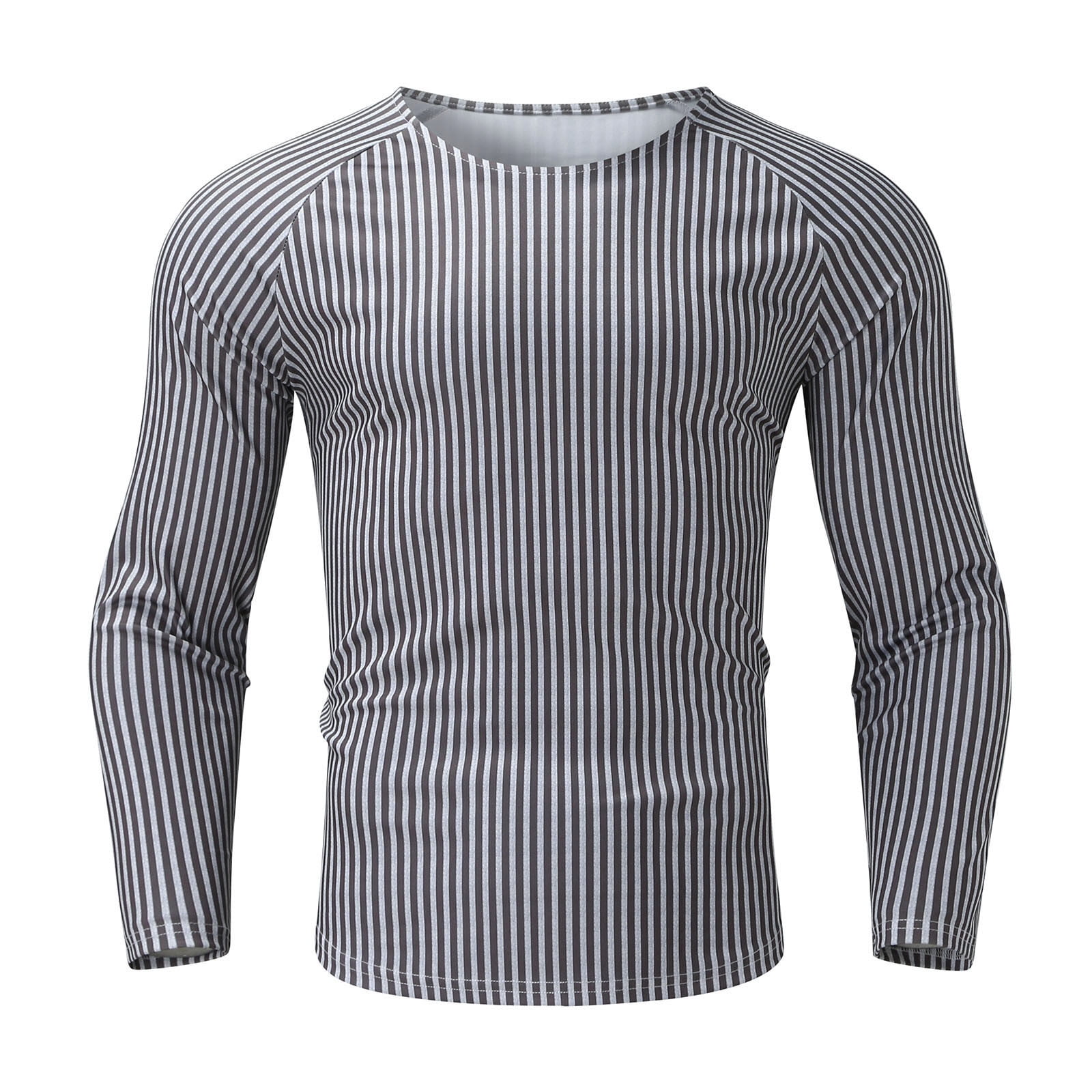 vbnergoie Men's Casual Vertical Stripe Print Long Sleeve Tops Round Neck T-Shirt Blouse Men's Tee Shirts Mens Long Sleeve T Shirts plus
