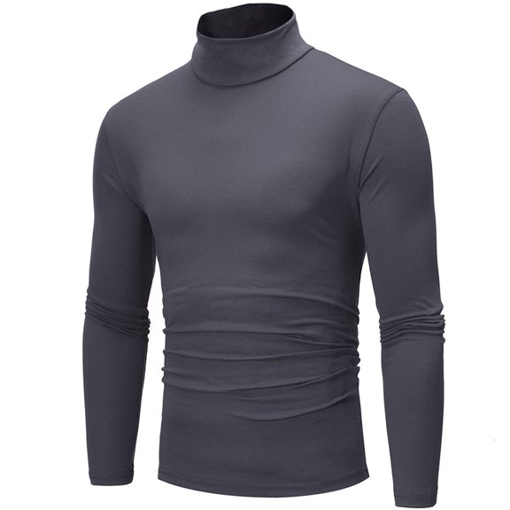 vbnergoie Men's Turtleneck Long Sleeve Solid Colour Stretch Slim Fit Bottoming Top Blouse Non Iron Dress Shirt Men Mens Button up Shirts Stretch