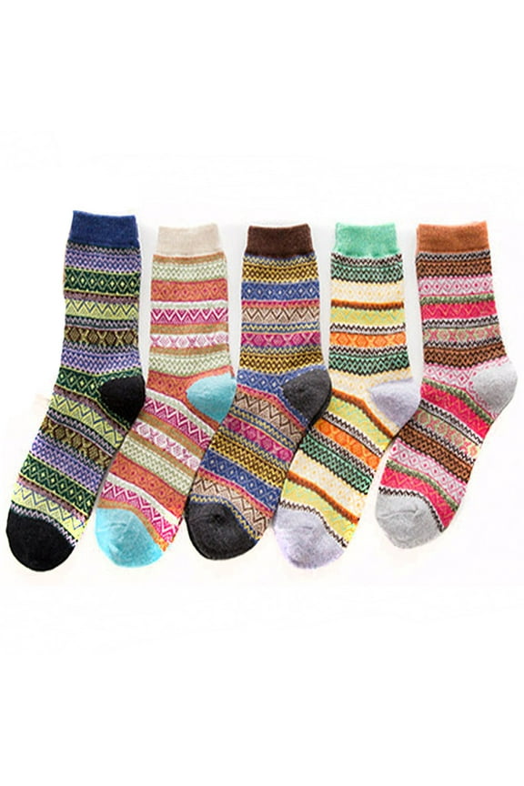 Pack of 5 Womens Vintage Style Thick Wool Warm Winter Crew Socks Cotton Socks plus Women Running with