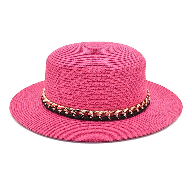 vbnergoie Summer Chain Flat Top Straw Hat Womens Outdoor Leisure Sunshade  Hat Beach Top Hat Bucket Hat Kids Bulk Black Bucket Hats for Men