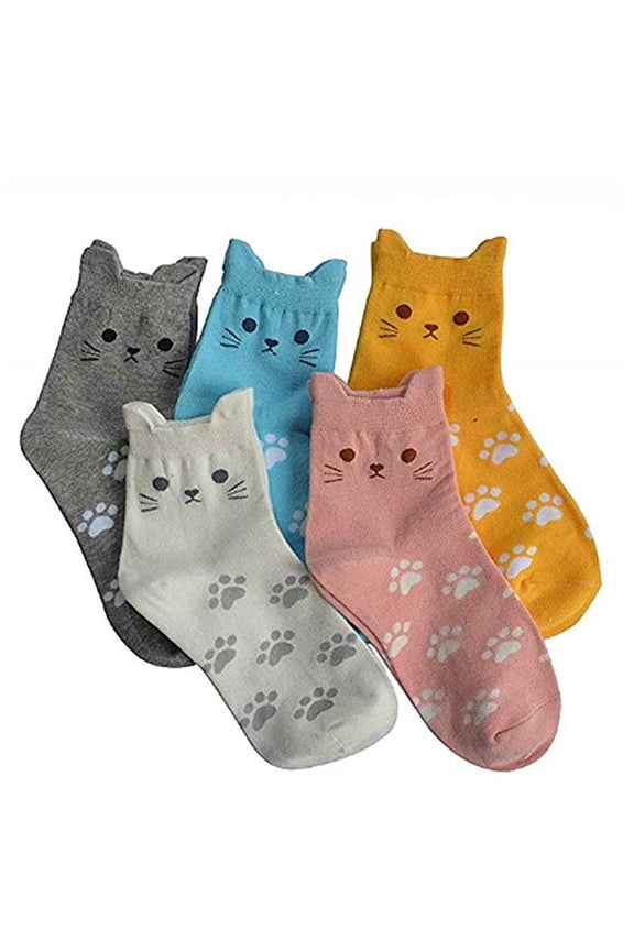 Women Cute Cartoon Cat Footprints Pattern Casual Socks Cotton Tube Sock Women's Thick Running Socks Women Socks Pack