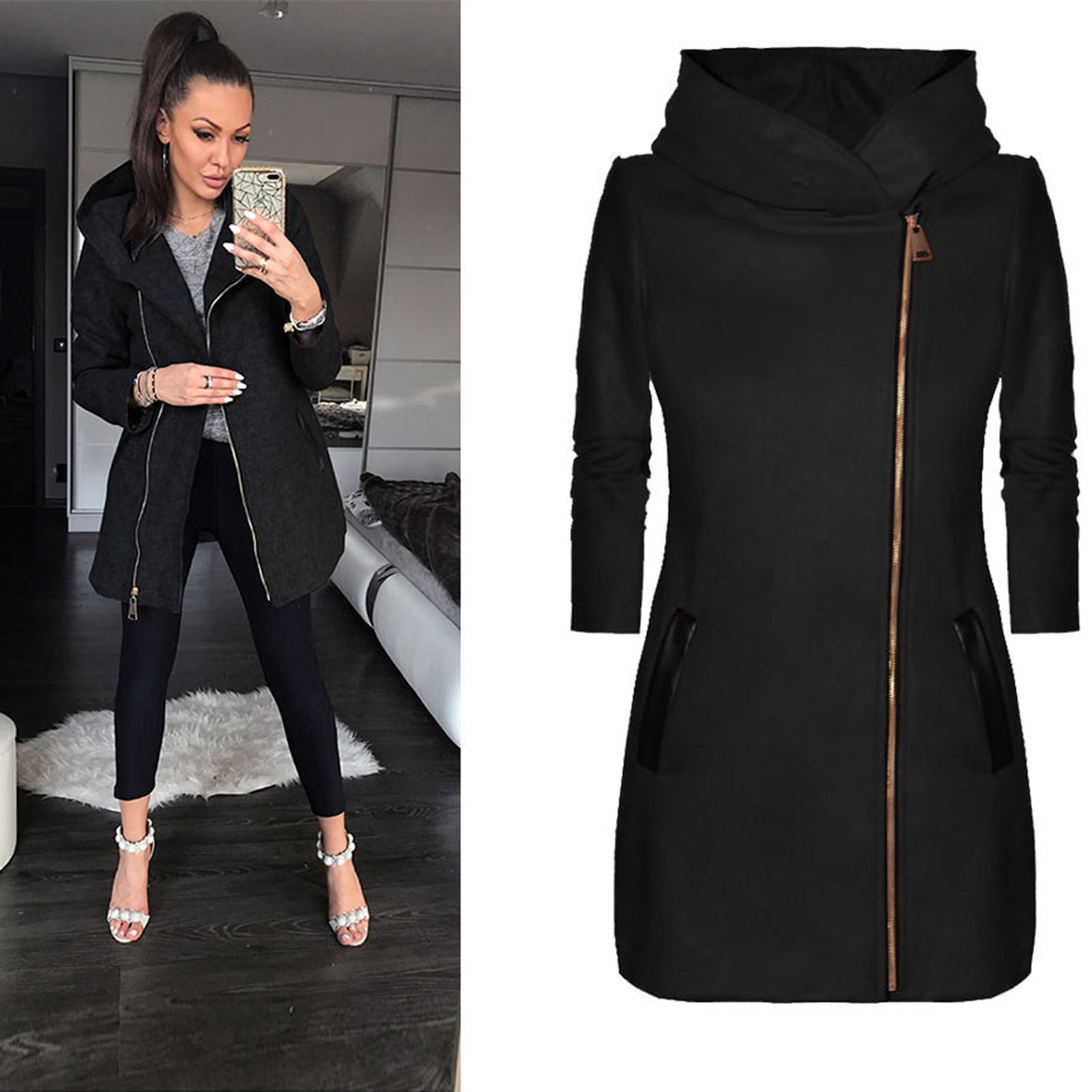 vbnergoie Women S Autumn And Winter Pocket Side Zipper Plus Jacket Hooded Jacket Sweater Spring Coat Warm Weather Jacket Women Walmart