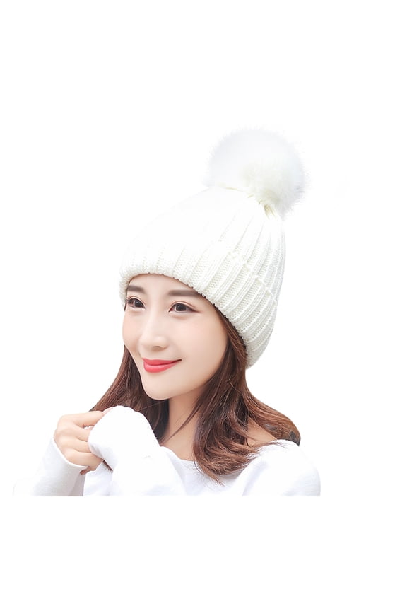 Women Winter Hats Thick Cable Women Hat Warm Lined Knitted Soft Cap Trapper Hat White Hat Men Cold Weather