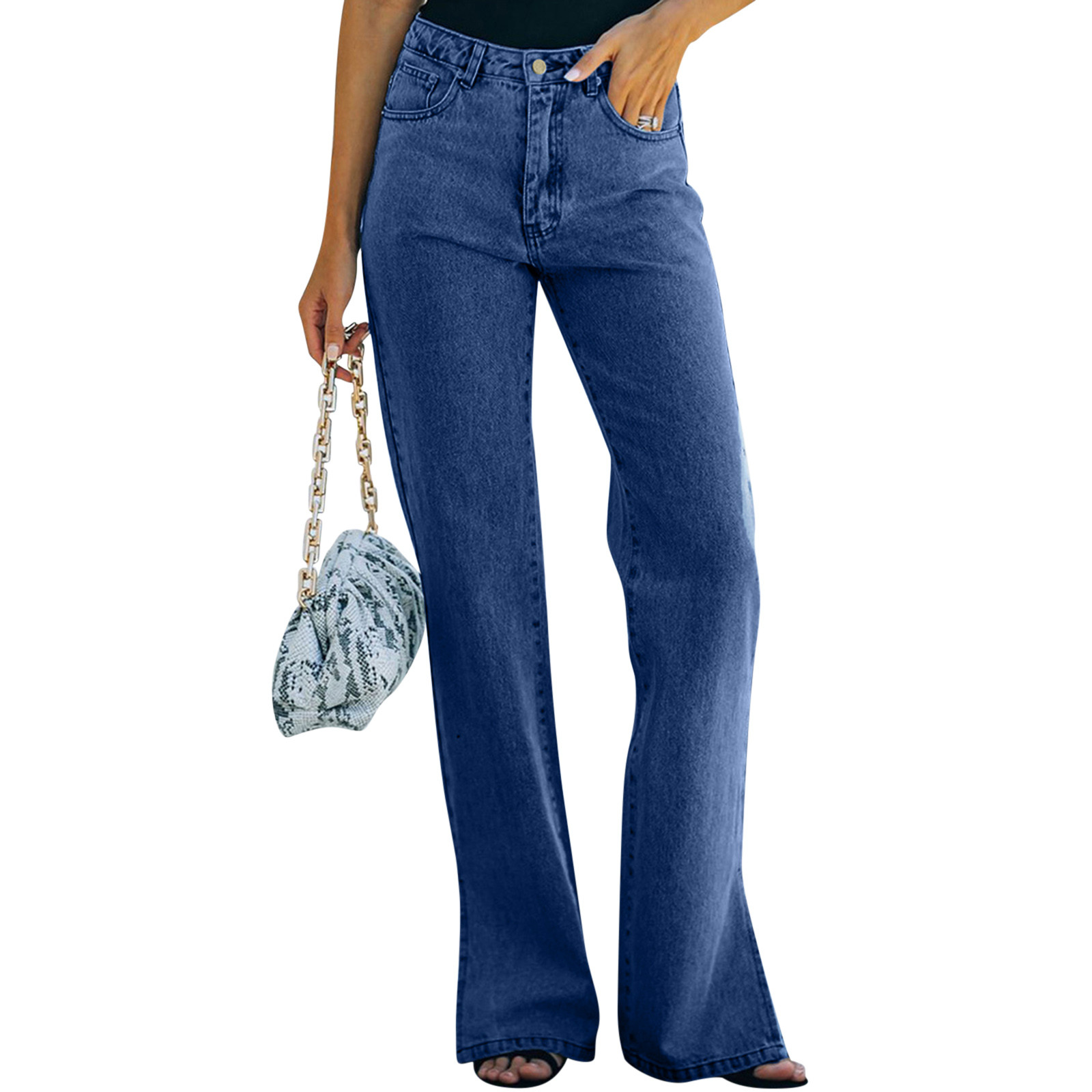 vbnergoie Women`s High Waist Distressed Flare Jeans Ripped Hole Denim