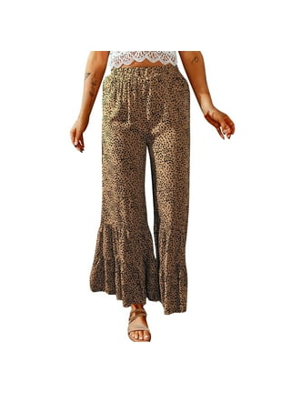 Women High Waist Flare Pants Leopard Plaid Wide Leg Bell Bottom Trousers  Pant Clothes 