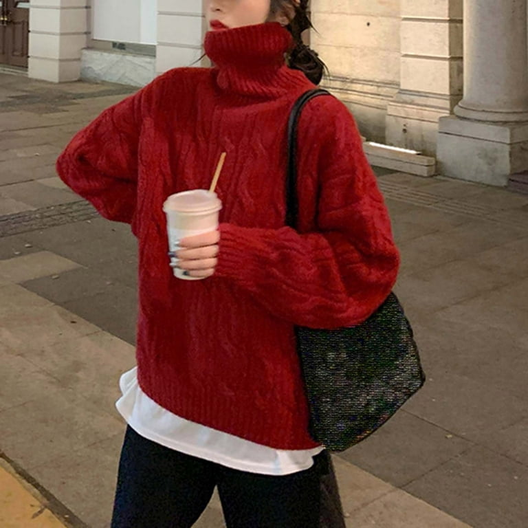 vbnergoie Women s Vintage Loose Lazy Knit Sweater Casual Turtle Neck Pullover Top Cardigan Button down Sweaters for Women Womens down Coat plus Size Walmart
