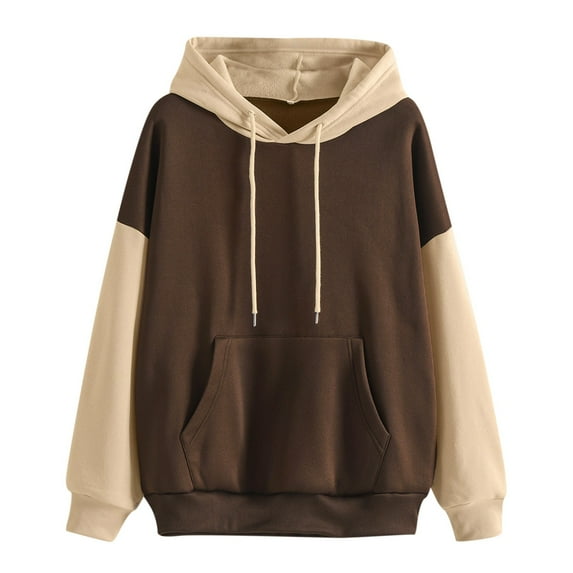 vbnergoie Womens Casual Strap Blouse Long Sleeve Splice Hooded Sweatshirt Tops over Hoodies for Women Cute Hoodies Teen Girls Black Sweatshirt