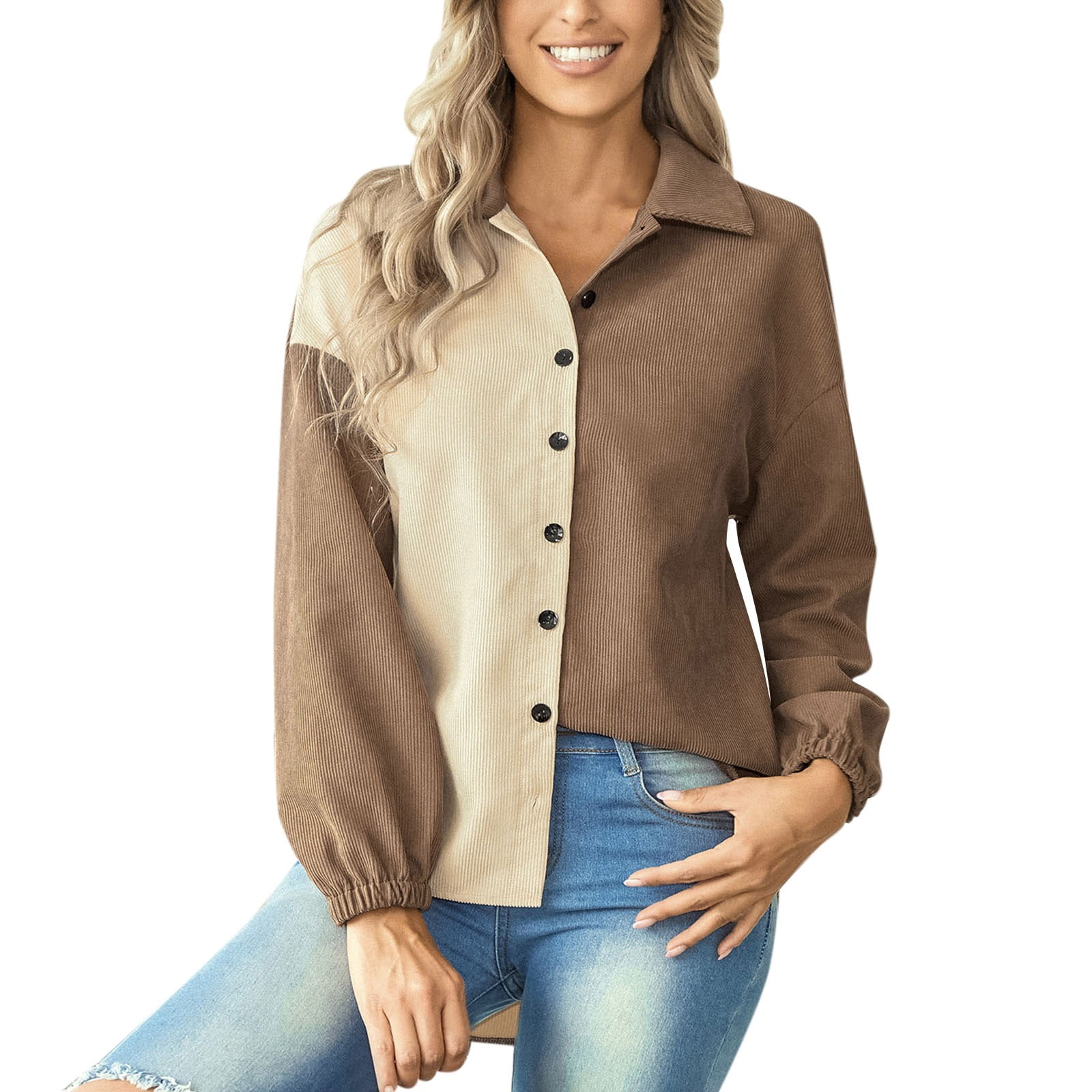 vbnergoie Womens Corduroy Button Down Shirt Casual Long Sleeve