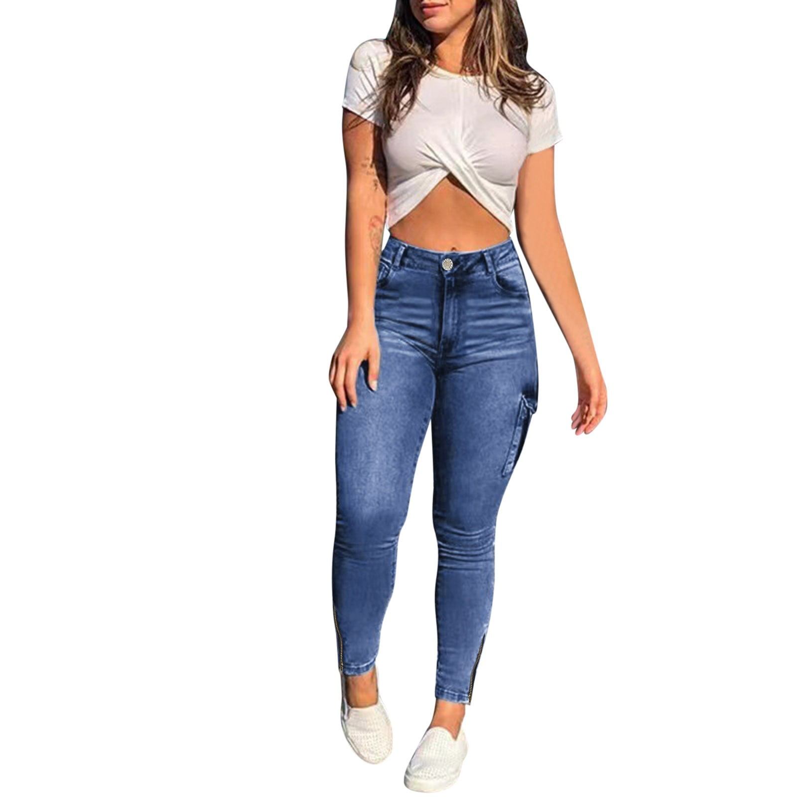vbnergoie Womens Skinny Jeans Casual Mid Waist Pants Trousers Pockets  Classic Denim Jeans White Pants for Women Jeans Ripped Woman Designer Jeans  High Waist 
