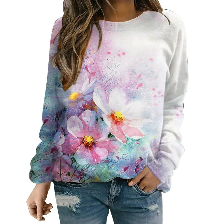 vbnergoie Womens Tops Cute Printed T Shirts Long Sleeve Pullover