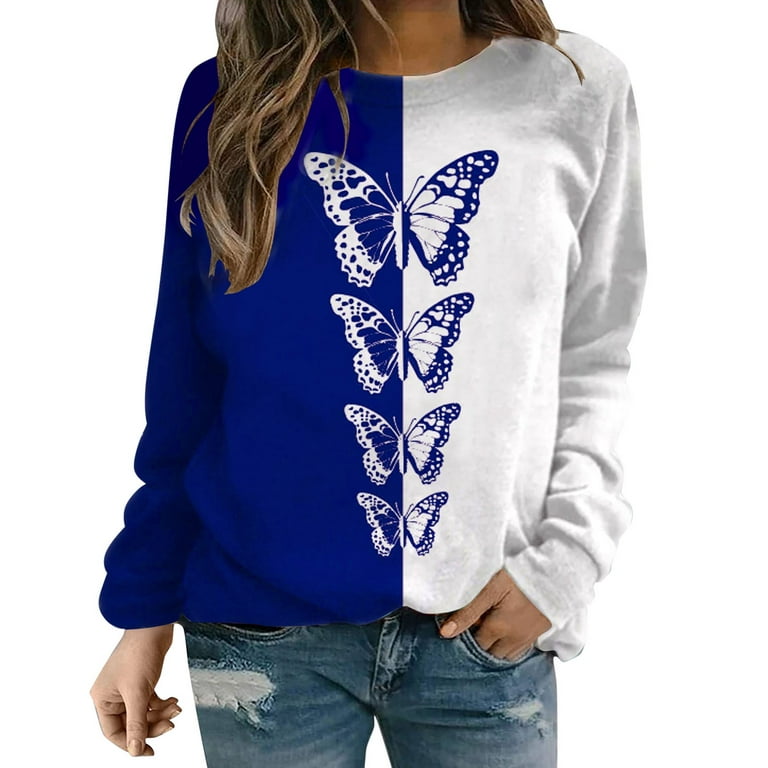 vbnergoie Womens Tops Cute Printed T Shirts Long Sleeve Pullover Casual  Crewneck Sweatshirt Loose Comfy Pullover Blouse Tops Cardigan Women Dressy  Long Warm up Women Big Sweatshirts Women 